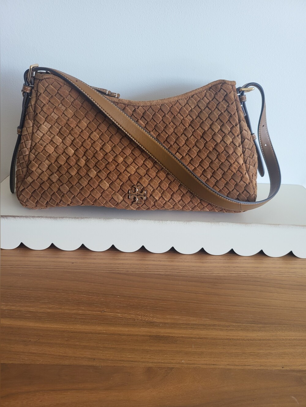 Tory Burch Woven Suede Shoulder Bag in Brown